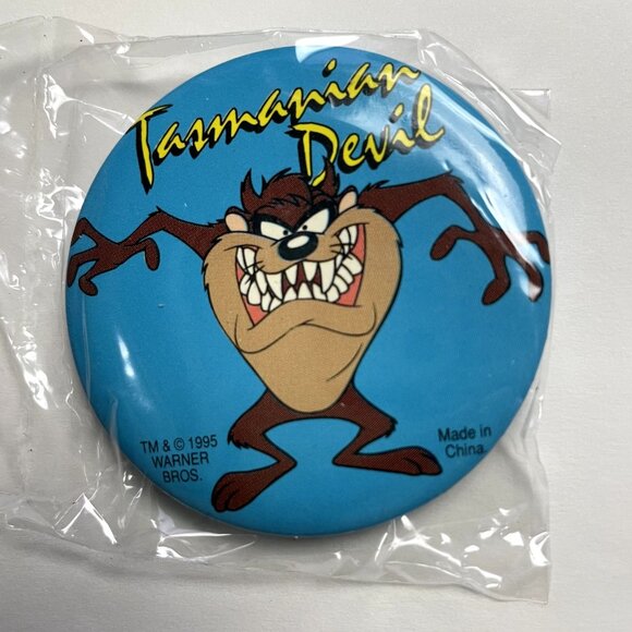 Vintage 1995 WB Looney Tunes Tasmanian Devil Safety Pin Back Button NEW mq - Picture 1 of 2